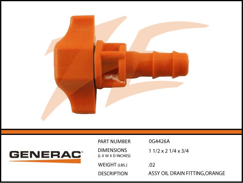Generac 0G4426A Oil Drain Fitting Assembly Orange