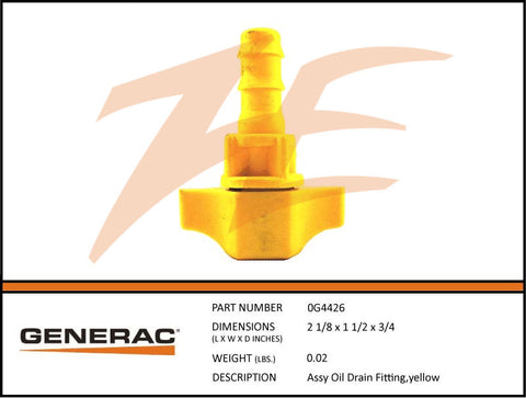 Generac 0G4426 Oil Drain Fitting Assembly Yellow