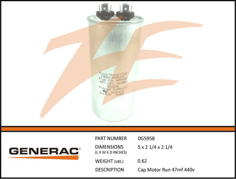 Generac 0G5958 Voltage Regulator Capacitor 47mF 440V