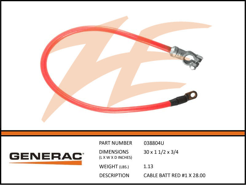 Generac 038804U Battery Cable Red #1 28
