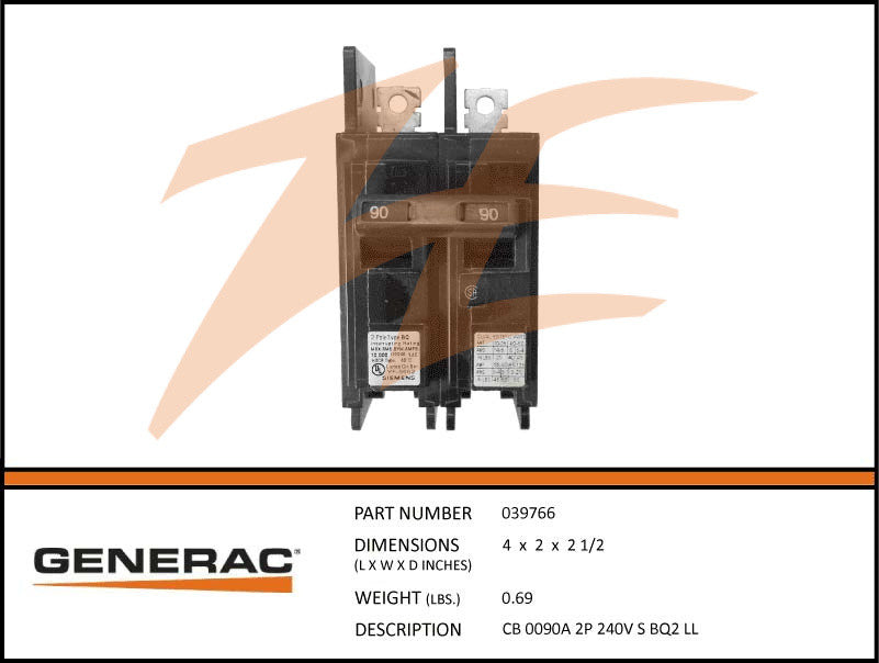 Generac 039766/G039766 Circuit Breaker 90A 2 Pole 240V