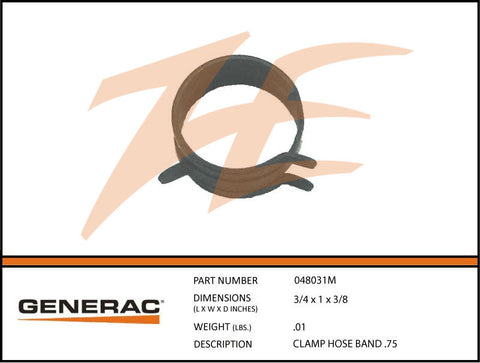 Generac 048031M Hose Clamp Band .75