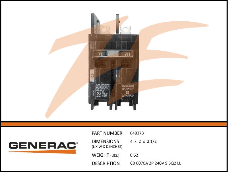 Generac 048373/G048373 Circuit Breaker 70A 2 Pole 240V