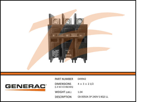 Generac G049942 Circuit Breaker 50A 3 Pole 240V
