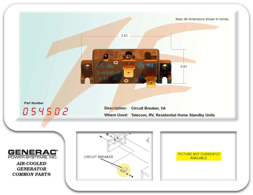 Generac 054502 DPE Breaker 3A