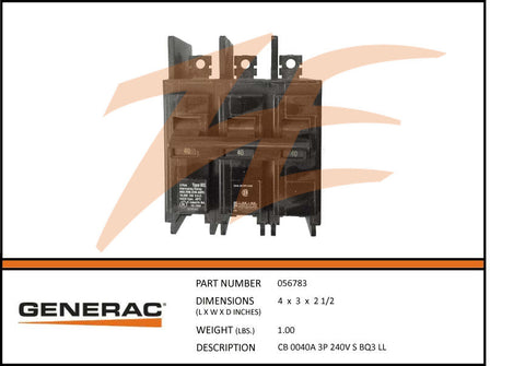 Generac G056783 Circuit Breaker 40A 3 Pole 240V