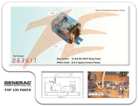 Generac 063617/G063617 Transfer Relay 12V DPDT 10A 240V