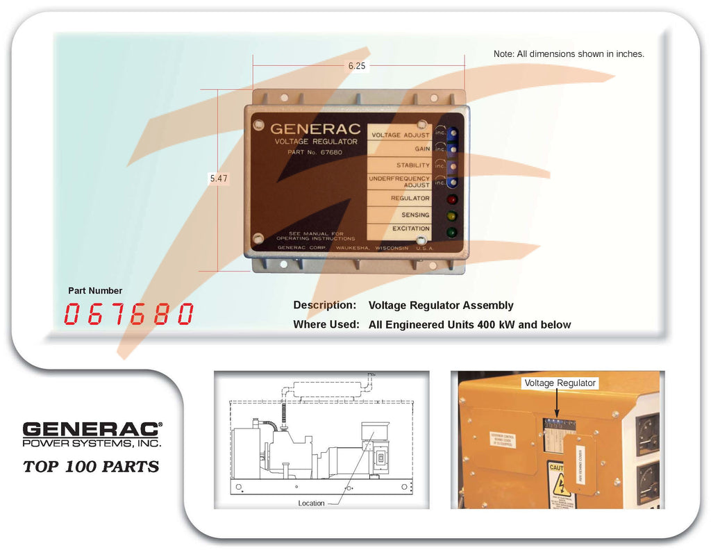 Generac 0676800SRV Voltage Regulator Assembly