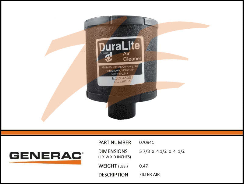 Generac 070941/G070941 Air Filter For 8/10kW Belt Drive Units