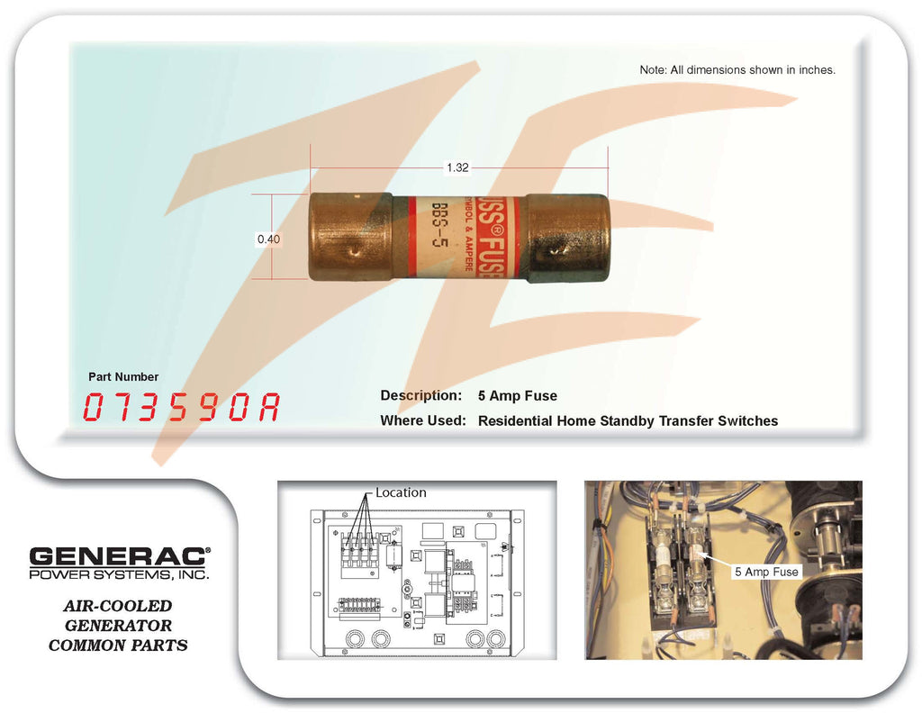 Generac 073590A 5 Amp Buss Fuse