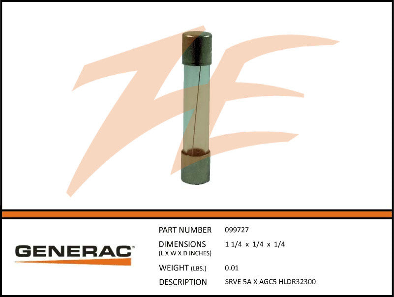 Generac 099727/G099727 5A Glass Fuse