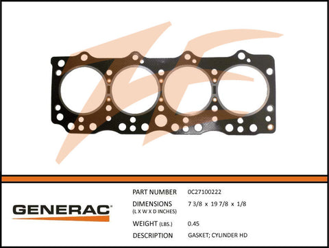 Generac 0C27100222 Cylinder Head Gasket DROP SHIP ONLY