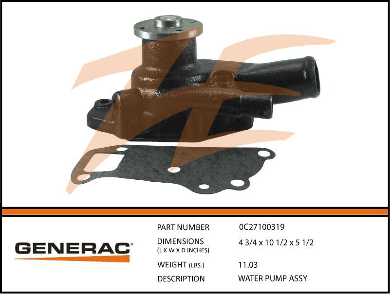 Generac 0C27100319 Water Pump Assembly DROP SHIP ONLY