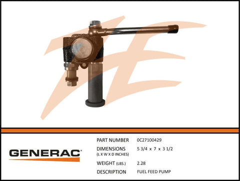 Generac 0C27100429 Fuel Feed Pump DROP SHIP ONLY
