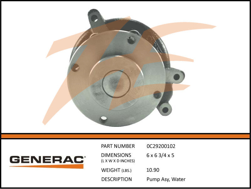 Generac 0C29200102 Water Pump Assembly DROP SHIP ONLY