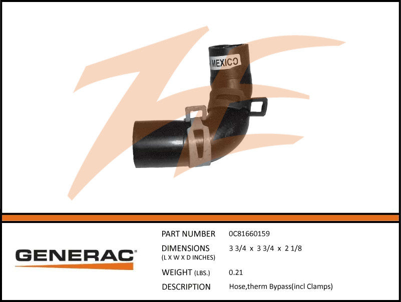 Generac 0C81660159 Bypass Hose (Includes Clamps) DROP SHIP ONLY