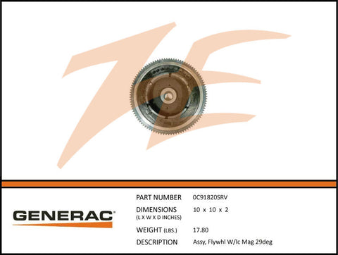 0C91820SRV Assembly Flywheel w/LC Mag 29 Deg DROP SHIP  ONLY