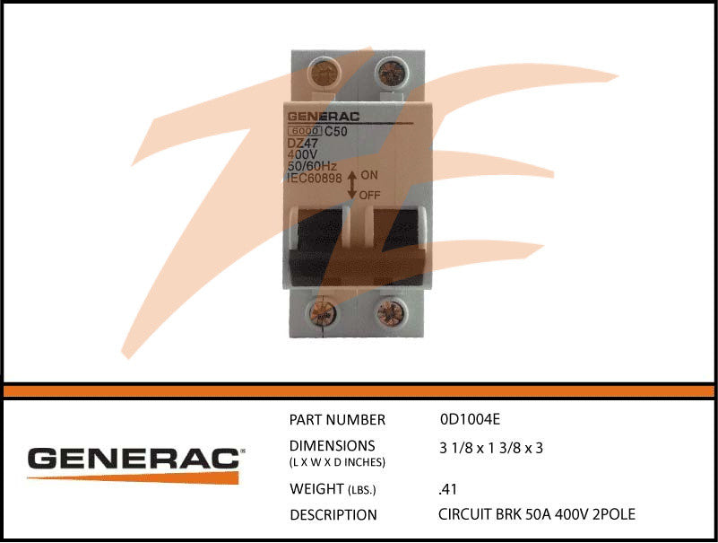 Generac 0D1004E 50A Circuit Breaker 400V 2 Pole