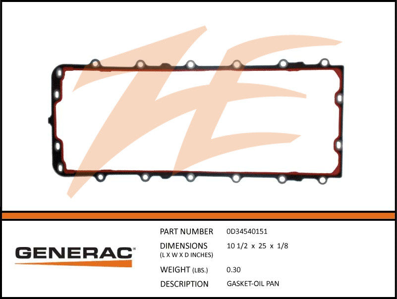 Generac 0D34540151 Oil Pan Gasket DROP SHIP ONLY
