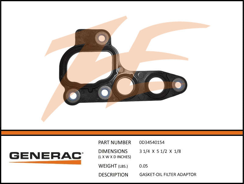 Generac 0D34540154 Oil Filter Adapter Gasket DROP SHIP ONLY