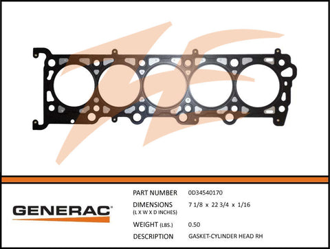 Generac 0D34540170 Cylinder Head Gasket Right DROP SHIP ONLY