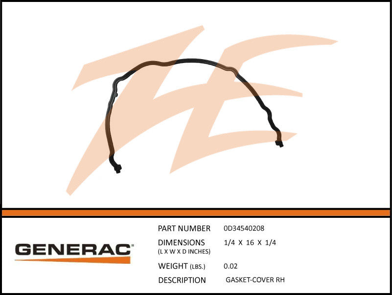 Generac 0D34540208 Cover Gasket Right DROP SHIP ONLY