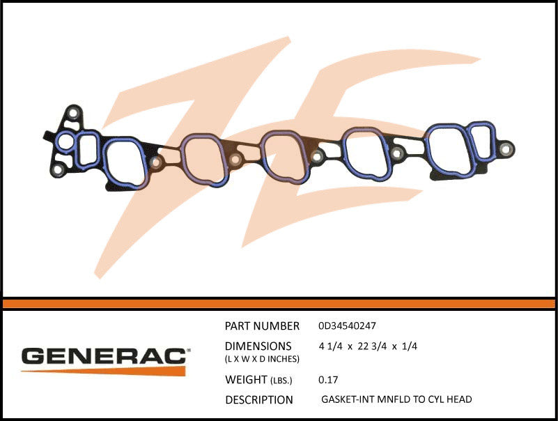 Generac 0D34540247 Intake Manifold Gasket DROP SHIP ONLY