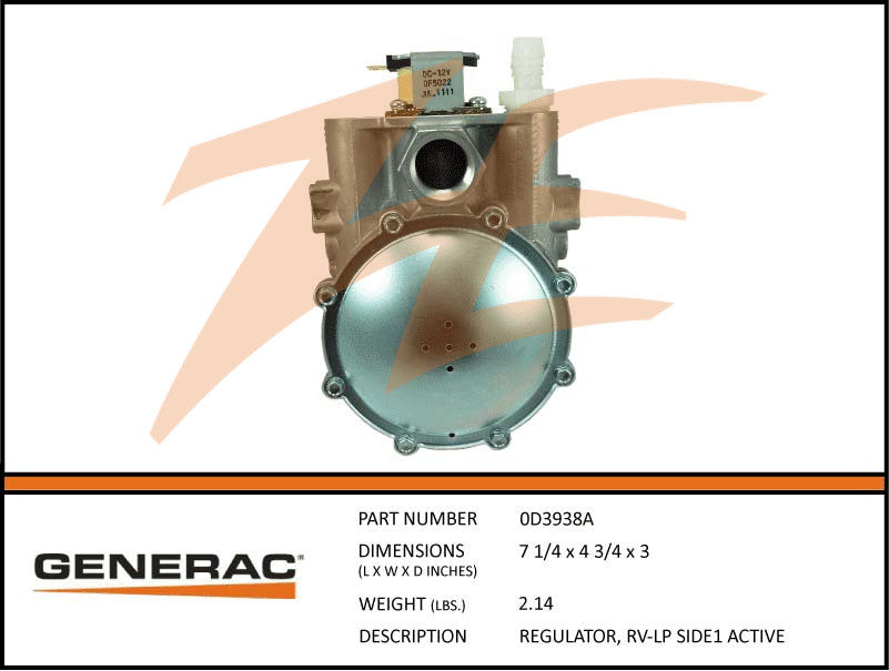 Generac 0D3938A Fuel Regulator RV LP