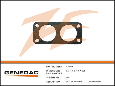 Generac 0D4023 Manifold to Carb Gasket GT 990