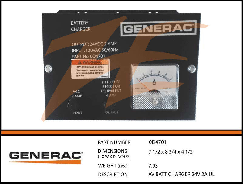 Generac 0D4701 Battery Charger 24V 2A