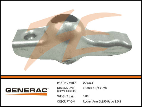 Generac 0D5313 Rocker Arm GT 990 Ratio 1.5:1