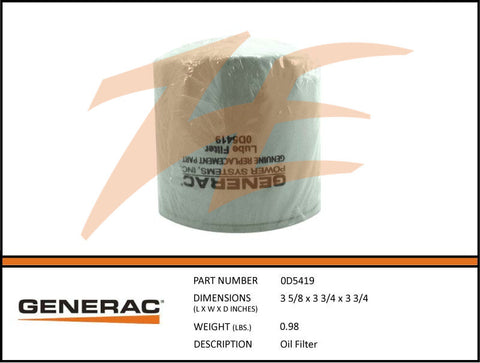 Generac 0D5419 Oil Filter