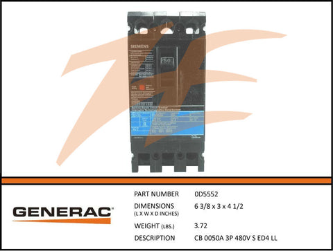 Generac 0D5552 50A 480V Circuit Breaker 3 Phase