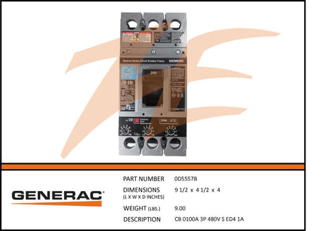 Generac 0D5557B 100A 480V Circuit Breaker 3 Phase
