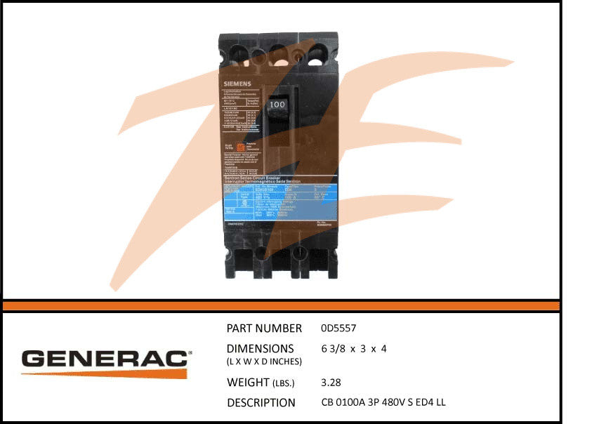 Generac 0D5557 100A 480V Circuit Breaker 3 Phase