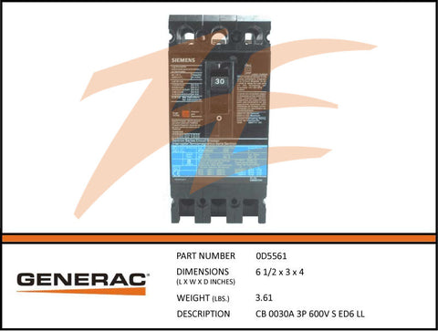 Generac 0D5561 30A 600V Circuit Breaker 3 Phase
