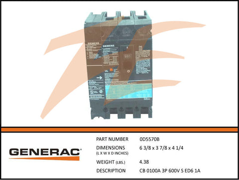 Generac 0D5570B 100A 600V Circuit Breaker 3 Phase