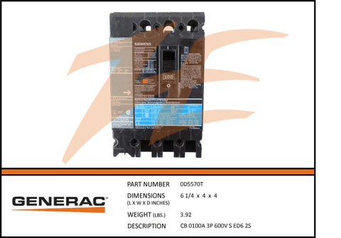 Generac 0D5570T 100A 600V Circuit Breaker 3 Phase