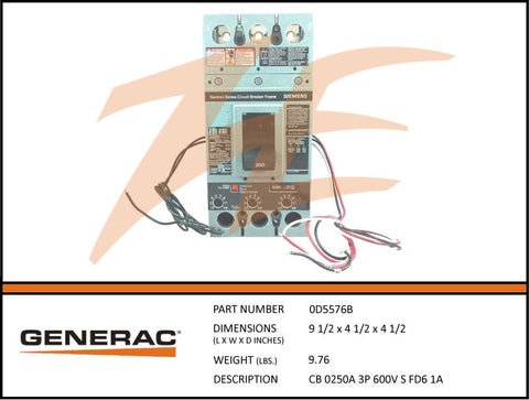 Generac 0D5576B 250A 600V Circuit Breaker 3 Phase