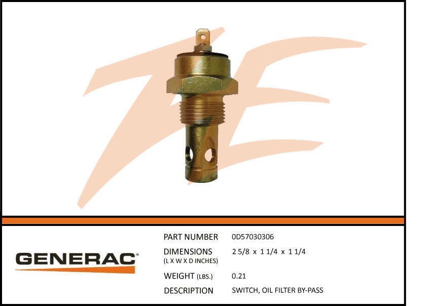 Generac 0D57030306 Oil Filter Bypass Switch DROP SHIP ONLY