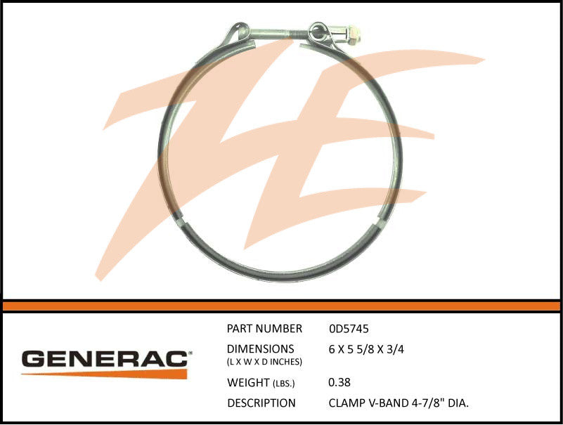 Generac 0D5745 V-Band Clamp 4-7/8" DROP SHIP ONLY