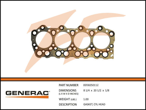 Generac 0D58250112 Cylinder Head Gasket DROP SHIP ONLY