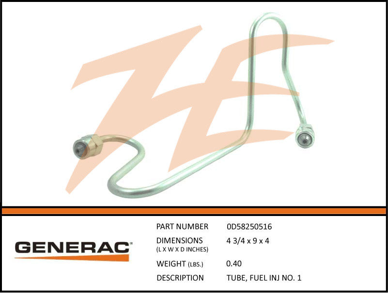 Generac 0D58250516 Fuel Injection Tube No1 DROP SHIP ONLY