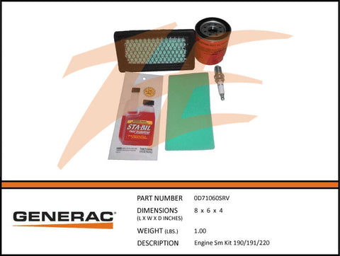 Generac 0D71060SRV Maintenance Kit 190/191/220 Engines