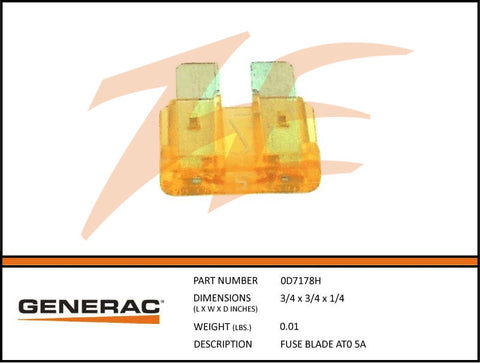 Generac 0E7403A (old 0D7178H) Blade Fuse ATO 5A