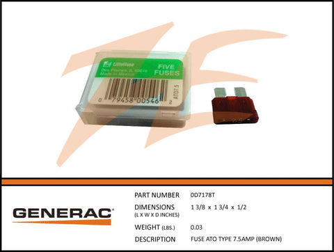 Generac 0D7178T Blade Fuse ATO 7.5A (Single Fuse)