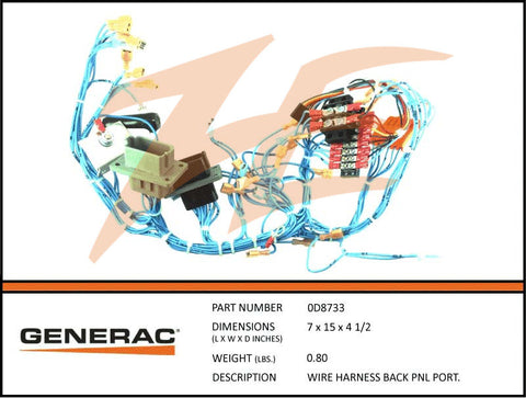 Generac 0D8733 Wiring Harness Back Panel Portable DROP SHIP ONLY