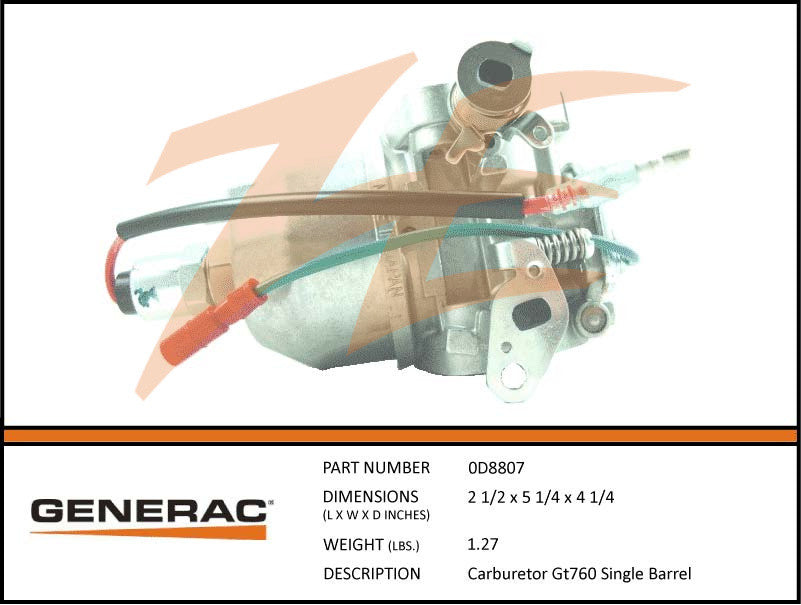 Generac 0D8807 Carburetor GT760 Single Barrel