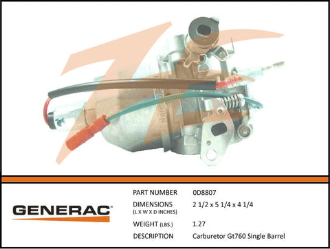 CARBURETOR GT760 SINGLE BARREL