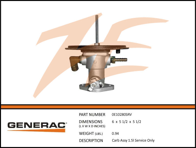 Generac 0E10280SRV Carburetor Assembly 1.5L